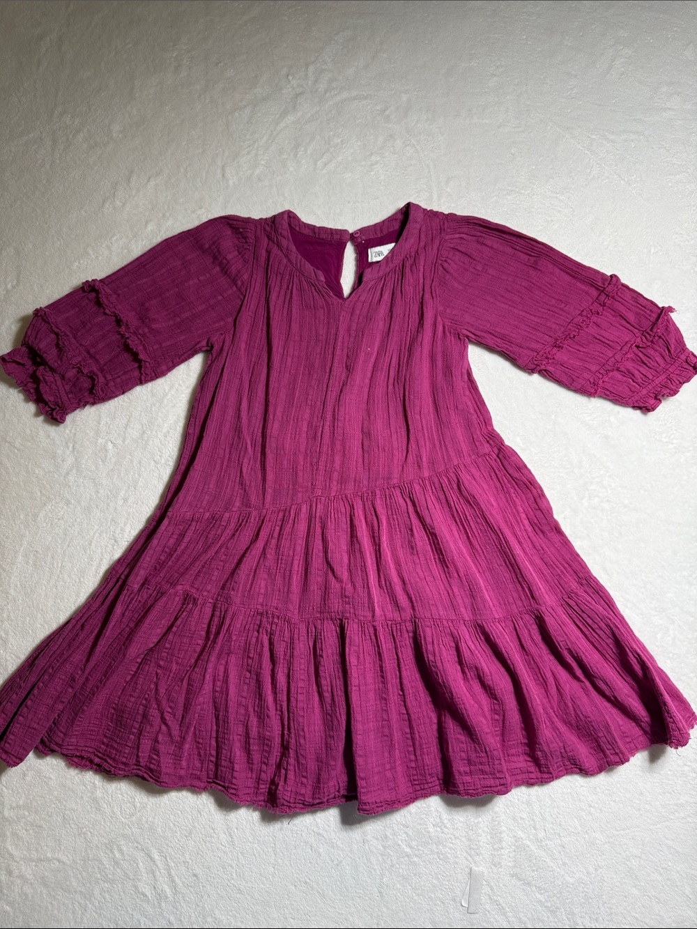 Zara Girls Fuchsia Tiered Gauze Dress